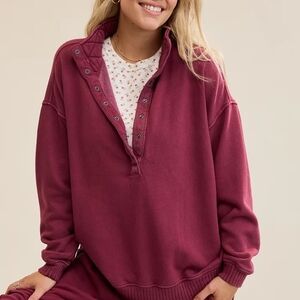 Plum Button-Up Sweatshirt